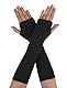 sourcing map Paar schwarze Acryl Finger Winter Armlinge lange Handschuhe Schwarz für Frauen
