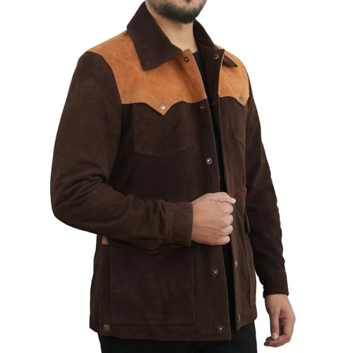 Men's Leather Suede Jacket | Genuine Suede Leather Trucker Jacket Shirt Collar Mens Western Jacket3