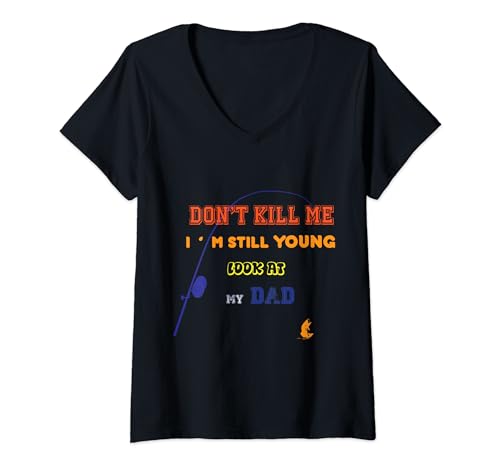 Photo de Femme Inscription amusante : « Don't kill me », « Lover Fishing », « No Kill Fishing » T-Shirt avec Col en V