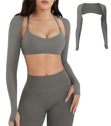 Image of YEOREO Women Crop Top Long Sleeve Bolero Open Front Workout Cropped Shirts Sports Shrug