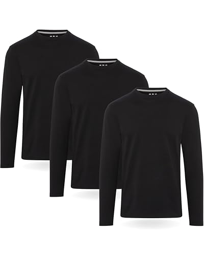 FM London 3er-Pack T Shirt Herren, Langarmshirt Herren - Bequeme Passform, Hochwertiger Stoff, Superweiche Baumwolle mit Rundhalsausschnitt