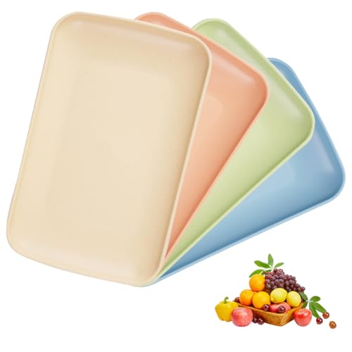 Orixo 4 Piezas Bandeja Plastico Rectangular, Bandejas para Comida Rápida, Bandeja Antideslizante, Bandejas Comida Plastico, Bandejas de Plástico Duro, para Cocina, Cafetería