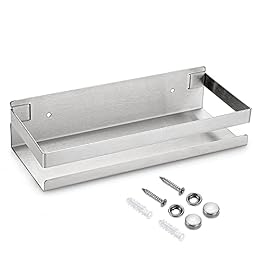 OwnMy 10 Inch Bathroom Shower Shelf Stainless Steel Bath Kitchen Basket Shower Caddy Rack, Rust Proof Metal Bathroom Storage Floating Shelves Wall Mounted Shower Corner Rectangular Shelf (Silver)