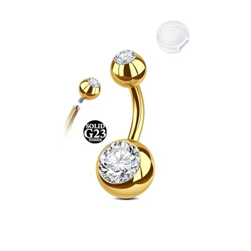 AceFun Piercing ombligo Oro titanio dorado 6mm diámetro,1 pieza con cubierta antideslizante silicona piercing corto para ombligo rosca interna G23 cierre clic joya piercing para mujer 1 paquete