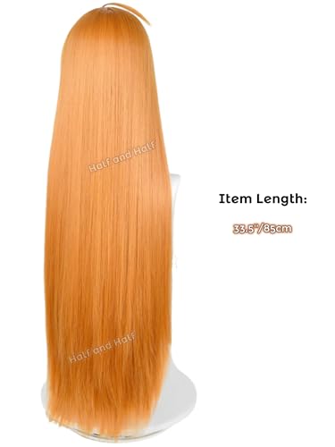 Image of Long Straight Orange Anime Cosplay Wig with Bangs 33.5'' Ginger Wig | Deep Orange Synthetic Hair Wigs for Women Costumes Party Halloween