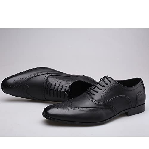 HOOENG Dress Oxford Shoes for Men Lace Up Square Toe Burnished Toe Brogue Wing tip Oxford Shoes Low Top Non Slip Block Heel Slip Resistant Prom(Color:Black,Size:7.5)3