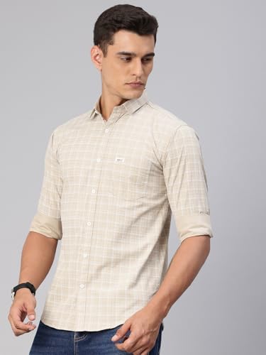 Image of Majestic Man Comfort Slim Fit Spread Collar Small Checked Cotton Casual Shirt