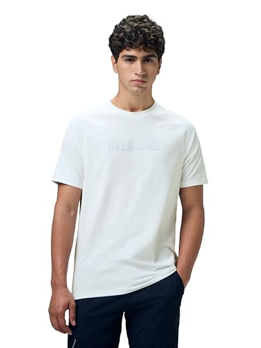 Image of TECHNOSPORT Men's Typography Printed T-Shirt COTFLEX Quick Dry Slim Fit Round Neck Sports Tee for Gym Running Casual Wear UPF50+ Anti Odour