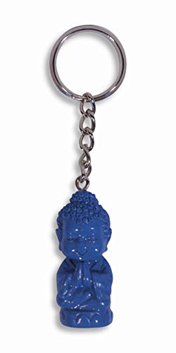 SCLL Blue Happy Praying Buddha Sitting On Lotus Keychain Key Ring