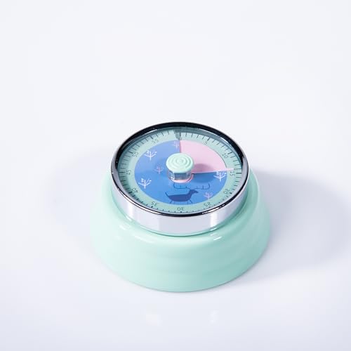 Image of Gibox Round Retro Kitchen Timer for Cooking (Green) Stainless Steel Megnatic Bottom Mechanical Loud Alarm, 60 Min Count Stopwatch for Time Management Analogue Clock Reminder for Various Activity