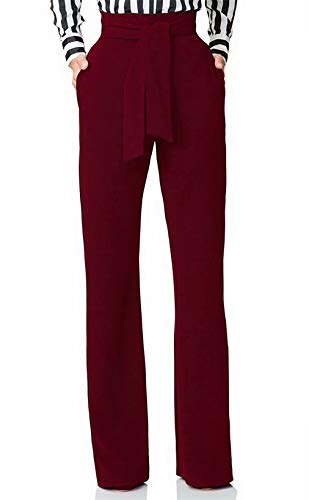 LROSEY Women Sexy High Waist Wide Leg Pants Loose Flared Bell Bottoms Trousers Plus Size with Pockets Belt Size M