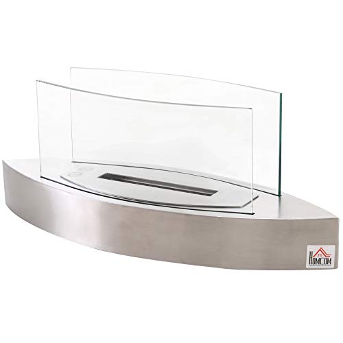 HOMCOM Ethanolkamin Bio-Ethanol-Brenner 0,6 L 2 Stdn. Brenndauer Rauchlos Edelstahl 60 x 20 x 24 cm