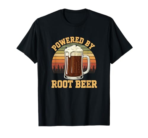 Powered By Root Beer Funny Alcohol Retro Mug Design Rootbeer T-Shirt