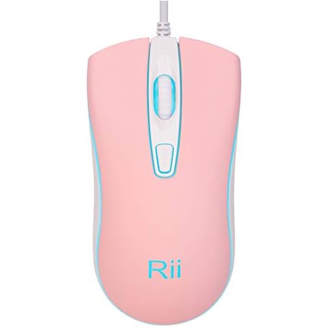 Rii RM105 Wired Mouse,Colorful RGB Backlit Mice,3 Adjustable DPI Levels,Comfortable Grip Ergonomic Optical,USB Wired Mice for PC,Computer (Pink) Cover