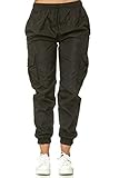 Worldclassca Damen Cargohose Jogginghose Uni Windbreaker GLÄNZEND Hose EINFARBIG Fitnesshose Sweatpants Freizeithose Fitness Blogger XS-XL 34-42 NEU (M, Schwarz)