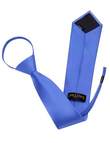 Image of YourTies Zipper Tie for Men Adjustable Pre-tied Satin Neckties and Pocket Square Set Solid Color Business Formal Wedding