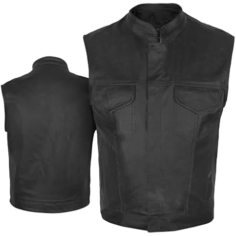 DEFY Challenge Your Fear Men's SOA Motorcycle Genuine Cowhide Leather Club Style Vest with Concealed Gun Pockets New (Small) Cover