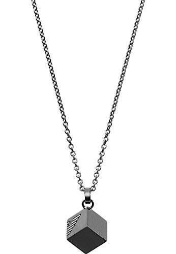 Emporio Armani Collana da uomo in acciaio inossidabile con chiusura a moschettone, Grigio ancora