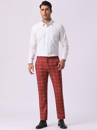 Lars Amadeus Men's Dress Plaid Pants Flat Front Printed Business Check Trousers3