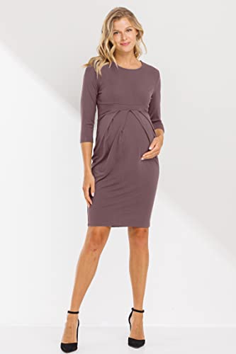 Women's Front Pleated Midi Maternity Dress, Dark Mauve, Medium #TOP3