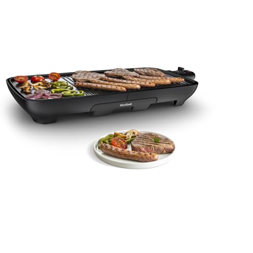 Tefal Tischgrill Malaga, Elektrogrill, regelbarer Thermostat, antihaftbeschichtete Grillplatte, 2/3 Grill, 1/3 Teppanyaki, abnehmbares Kabel, Platte und Abtropfschale spülmaschinenfest, 2000W, TG3918