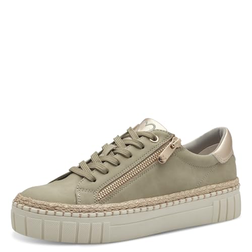MARCO TOZZI Damen Plateau Sneaker mit Reißverschluss Bequem, Grün (Moss Comb), 39 EU