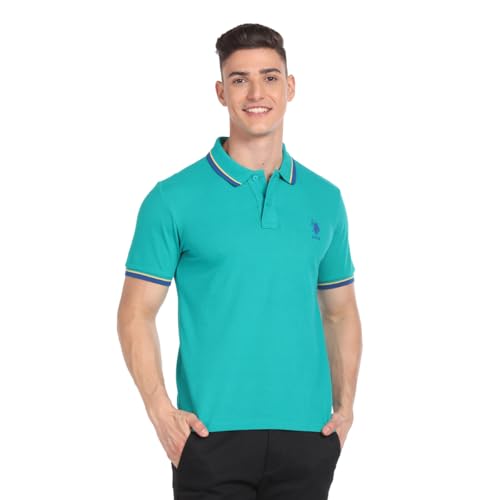 Image of U.S. Polo ASSN. Solid Slim Fit Polo T Shirts for Men - 100% Cotton, Half Sleeves Mens Tshirt