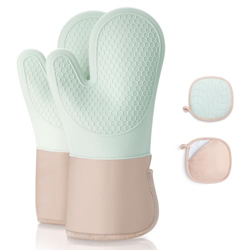 Romon Gants de Four, Lot de 4 Gants et Maniques de Cuisine Résist...