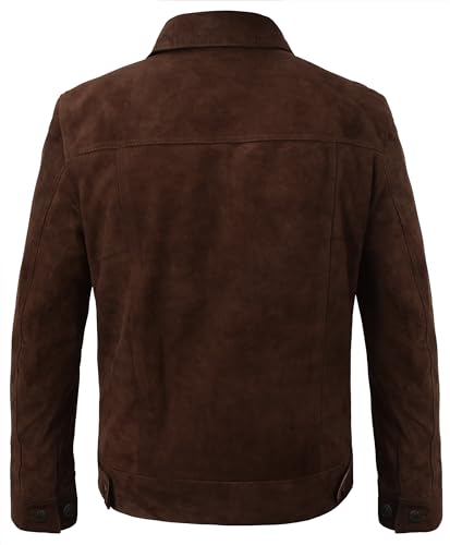 Image of Suede Leather Trucker Jacket Men - Mens Western Style Cowboy Suede Leather Coat - Vintage Motorcycle Jacket