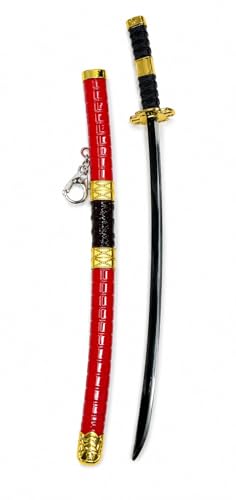 Image of Anime Katana Sword, Demon Slayer Inspired Cosplay Prop, Stainless Steel Blade, Gold Finish, 30 cm (Black & Red)