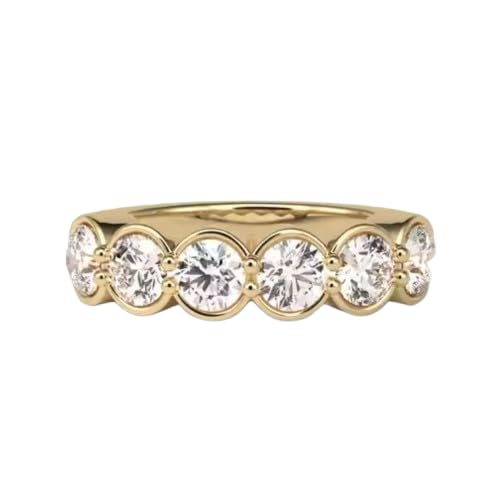 DINESH STORES Round Cut Diamond Wedding Band, 925 Sterling Silver with 14k Gold Plated, Women's Promise Ring