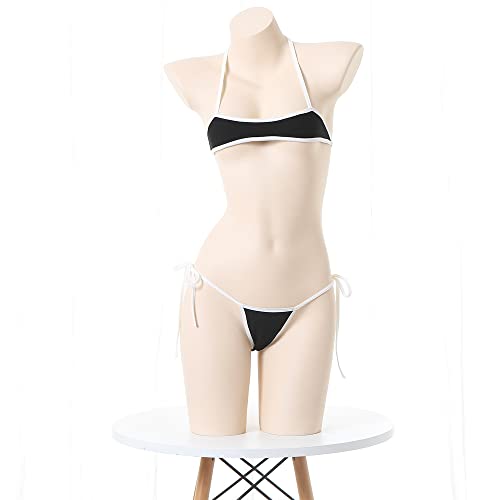 [YANJING] マイクロビキニ 超 極小 かわいい セクシー スク水 アニメ 水着 過激 コスプレ 可愛い スクール水着 風 紐 ヒモ ひも 下着 女性らしさ ミニブラ +ビキニ Tショーツ 2点セット - 画像2