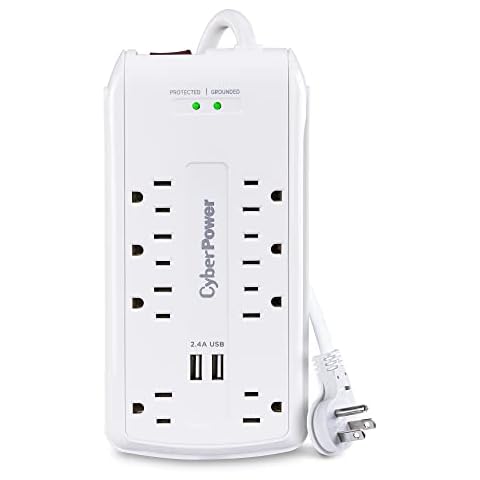 CyberPower CSP806U Professional Surge Protector, 3000J/125V, 15A, 8 Outlets, 2 USB Charging Ports, 6 Foot Cord, White, UL Listed Cover