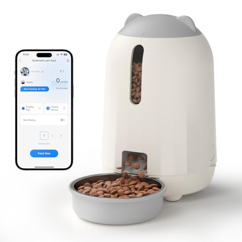 PAPIFEED Automatic Cat Feeder with App Control, 2.4G WiFi Auto Cat Food Dispenser, 3L Cat Feeder Automatic with Dual Power Supply, Easy-Clean Design for Cats & Small Dogs (Grey)