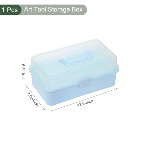Image of YOKIVE Art Supply Storage Organizer, Art Tool Storage Box 3-Tray Craft Box Art Supplies Organizer with Handle Buckle for Brushes Paints Stamps, Light Blue