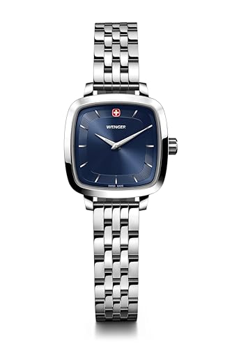 Image of WENGER Vintage Classic | Swiss-Made Analog Women's Wrist Watch, Squircle Case, Blue Dial, 27mm, 50M Water Resistant | Stainless Steel Strap | 01.1911.103
