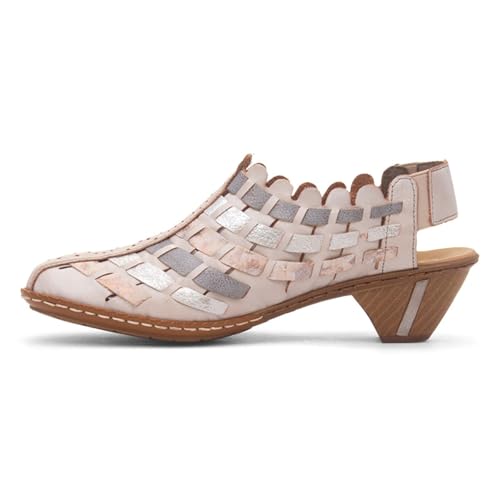 Image of Rieker 46778 Sina Women's Heels - Sling-Backs, Leather Upper, Hand-Woven Design, Anti-Stress Comfort, Flexible Sole, Secure Fit, and Timeless Everyday Style