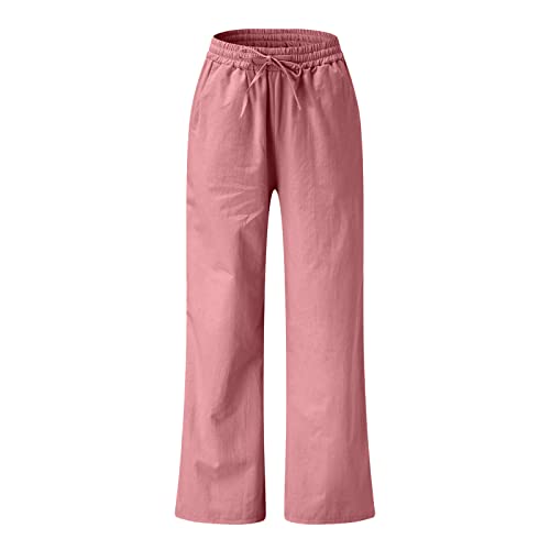 Wide Leg Palazzo Pants for Women Dressy Casual 2024 Cotton Linen Flowy Pants Summer Beach High Waist Long Trousers3