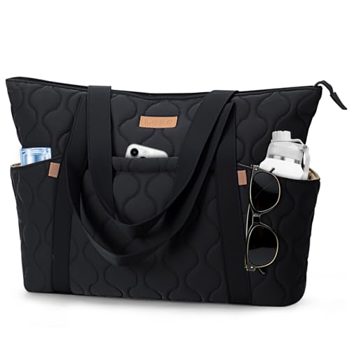 Lekespring Tote Bags for Women - Ladies Handbags Shoulder Bags School Work Laptop Bag for Women Teacher Hand Bag for Beach College Travel Shopping Gym Black