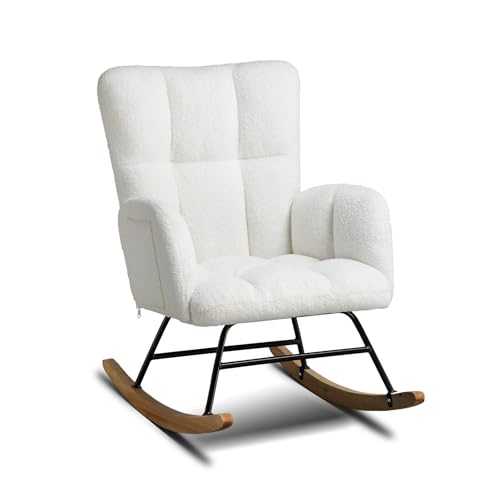 Comhoma Fauteuil de relaxation avec accoudoirs, fauteuil club en peluche teddy, fauteuil à bascule, charge maximale 150 kg, chaise longue pour jardin, salon,...