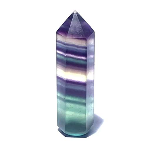 StoneStory Natural Rainbow Fluorite Healing Quartz Crystal Single Point Faceted Prism Wand Reiki Figurine Gemstone Pack of 2 (Rainbow Fluorite, 7-9cm)