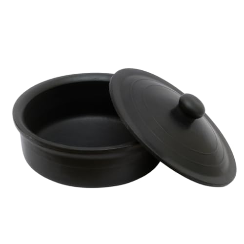 Image of Black Clay Pot for Cooking with Lid | Mitti ka Bartan for Healthy Cooking | Clay Handi | Earthen Kadai | Traditional Handmade Terracotta Cookware for Serving | Natural and Organic 1.5 L