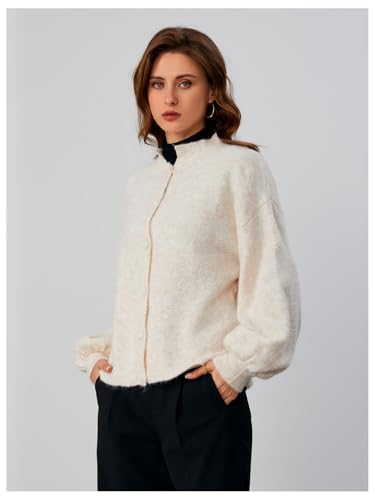 SHENHE Women's Button Front Oversized Cardigan Lantern Sleeve Drop Shoulder Plain Baggy Cardigan Sweater4