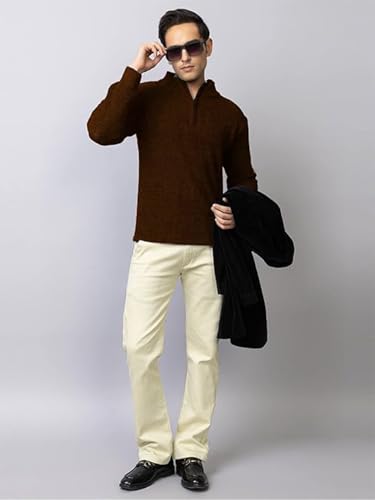 Image of TYSORT Men High Neck Zipper Full Sleeve Waffle Knitted Winter Sweater,Waffle Knit Sweater for Men