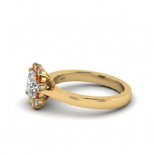 Image of Choose Your Gemstone Floating Halo Diamond CZ Ring Yellow Gold Plated Princess Shape Halo Engagement Rings Everyday Jewelry Wedding Jewelry Handmade Gifts for Wife US Size 4 to 12
