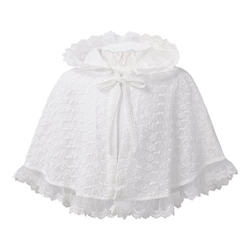 Baby Girls Hooded Floral Lace Princess Cape Cloak Christening Birthday Party Shoulder Wrap Shawl