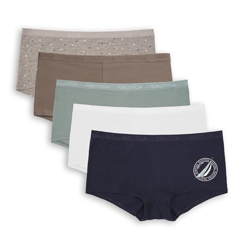 Image of Nautica Women's Cotton Boyshort Underwear Set, 5-Pack