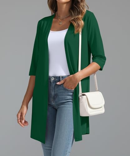 Image of YSYOKOW Womens Open Front Long Cardigan 3 /4 Sleeve Lightweight Knit Cardigan Casual Layering Spring Summer