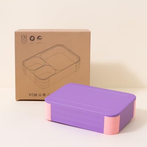 Image of daiDokoro 3 Compartment Bento Lunch Box with Removable Containers | Compact Leak-Proof, Microwave & Dishwasher Safe Tiffin for Office Use, School & Travel (Magenta Purple, 1040 ML)