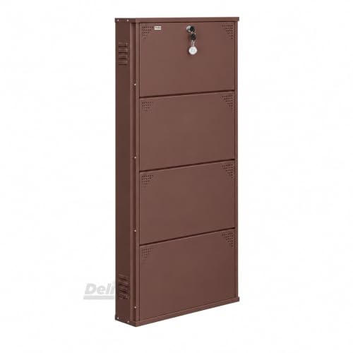 Image of DELITE KOM AIRO 24 inch 4 Shelf Metal Shoe Rack Wall Mounted for Home with Lock | Air-Vent Designer Panels Keep Shoes Odour-Free | Holds 12 Shoes or 20 Slipper Pairs | 1Yr Warranty | 54x24x5 Coffee | DIY